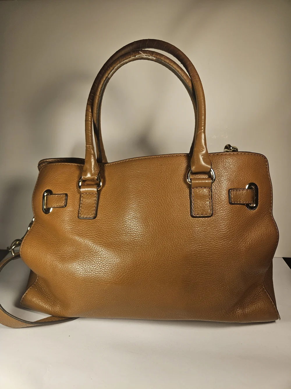 Michael Kors Hamilton Cognac Pebbled Leather Satchel with Gold Hardware